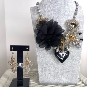 Elegant Black and Gold Necklace and Earring Set
